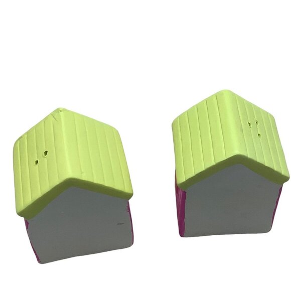 Vtg Earthenware House Salt Pepper Shakers Neon Bright Colors Unused In Box 1988 - Picture 5 of 10